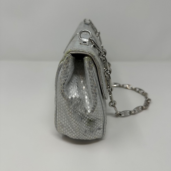 Ferragamo Snakeskin Metallic Silver Crystal Bag - Picture 2 of 12